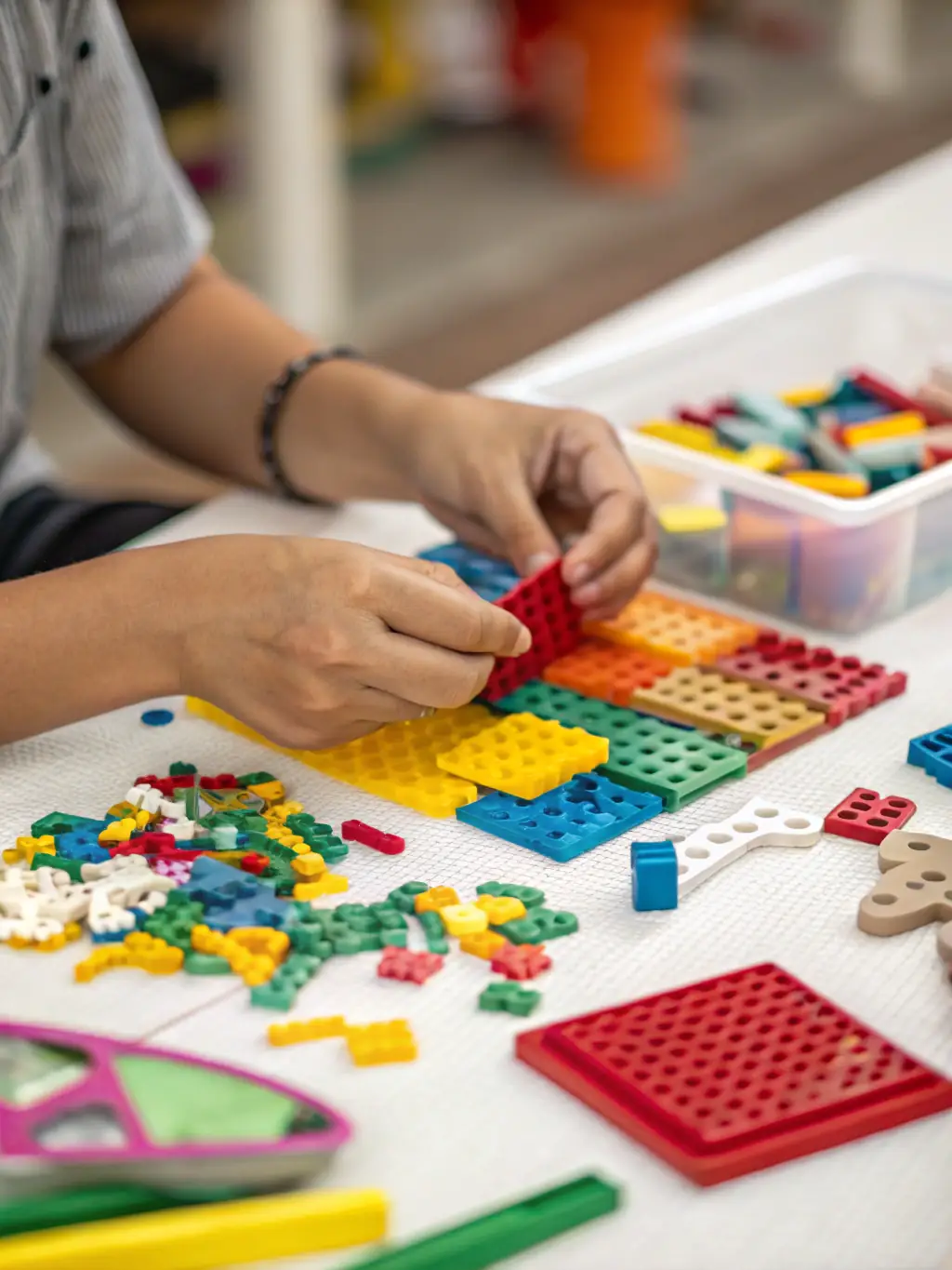 A close-up image of children crafting with natural materials, such as leaves and twigs, showcasing creativity and resourcefulness.